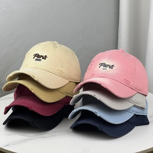 Distressed Cotton Baseball Cap Vintage Paris 1976 Embroidery Ripped Sun Protection Outdoor Streetwear Adjustable Hat Unisex