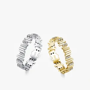 925 Sterling Silver Geometric Maze Ring Minimalist Cubic Zirconia Inlaid Trendy Jewelry For Women