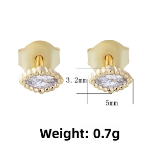 Detailed view of 3.2x5mm marquise cut cubic zirconia earrings with beaded gold bezel