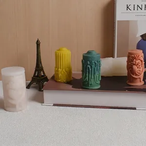 DIY cylindrical silicone molds for candles with complex relief patterns and floral textures