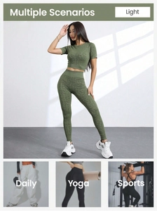 Set da yoga con stampa leopardata oliva con leggings a vita alta e crop top