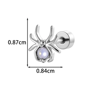Silver spider cartilage stud earring with rainbow gemstone and screw back closure