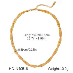 Detailed view of 18K gold plated herringbone chain with dimensions and weight specs