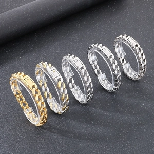 Men's 11mm Cuban chain bracelets in gold and silver steel with retro engraved square buckles