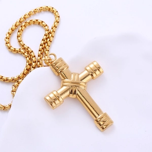 Classic 18k gold-plated stainless steel necklace with a cross dumbbell pendant