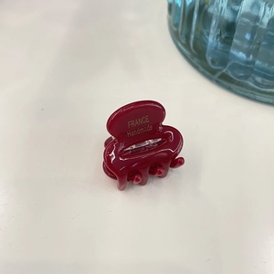 Mini deep red acetic acid hair claw clip with gold France Handmade lettering