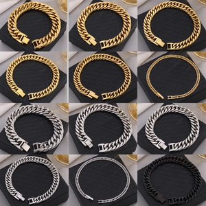 Collage of stainless steel Cuban link bracelets in gold, silver, and black finishes