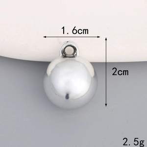 Detailed view of a 1.6cm x 2cm silver metal ball pendant showing precise dimensions and weight