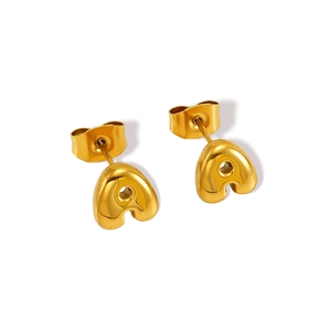Polished 18K gold-plated titanium steel bubble letter A stud earrings in minimalist style