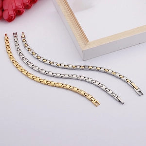 Minimalist titanium steel chain bracelets in gold, silver and two-tone finishes for men and women