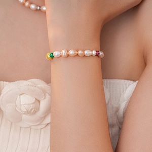 Parure bracelet et collier en perles d'eau douce baroques multicolores pour femmes