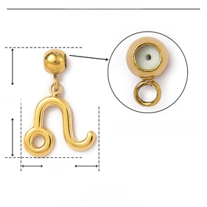 Gold Leo zodiac charm in stainless steel with 16mm height and internal rubber stopper
