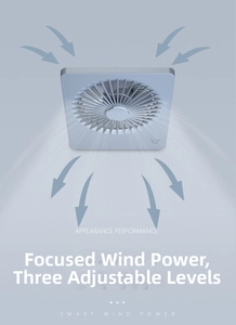 Close-up of portable blue USB fan showing focused airflow and 3-speed adjustable levels