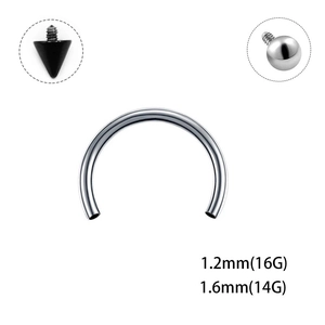 G23 titanium horseshoe piercing ring with 1.2mm and 1.6mm gauge size details