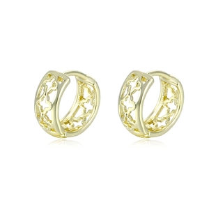 Minimalist gold plated hollow four-leaf clover hoop earrings for women shown in pairs