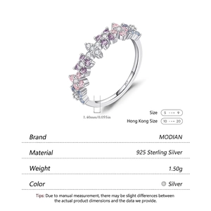 S925 Sterling Silver ring with gradient pastel zircon clover stones on white background