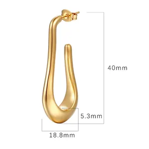 Polished 18K gold-plated geometric U-shaped drop earrings showing 40mm height dimension