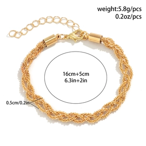 Detailed technical spec showing dimensions of the gold braided chain bracelet with clasp