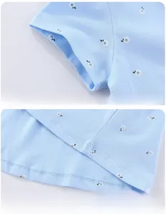 Detailed stitching on blue floral knit dress sleeve and hem for girls