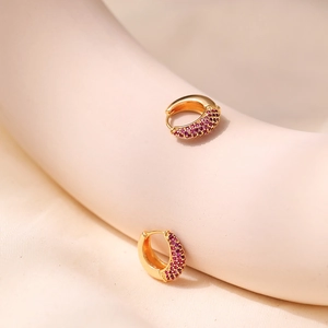 18K gold plated brass hoop earrings featuring micro-pave purple zircon stones