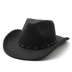 Western Cowboy Hat Wool Felt Fedora Vintage Wide Brim With Metal Rivets Studded Band Punk Jazz Style For Men Women