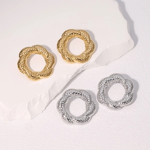 Stainless Steel Stud Earrings 18K Gold Plated Hammered Texture Twisted Wreath Geometric Fashion Jewelry For Women Elegant