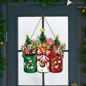 Plaque de porte de Noël en bois avec lettrage JOY et ornements de pain d'épices