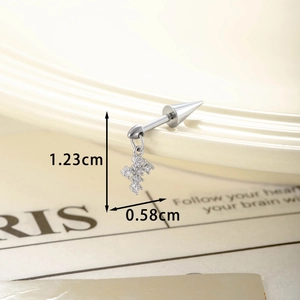 Star cross snake pendant stud earring in stainless steel with zircon and size specs