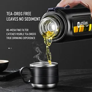 Large black matte double-layer glass bottle with fine 80-mesh stainless steel tea filter