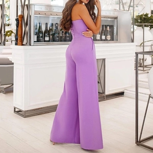 Elegant purple strapless wide-leg jumpsuit with side slits for fashionable summer wear