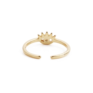 Adjustable gold evil eye open ring featuring a radiant sunburst design with zircon