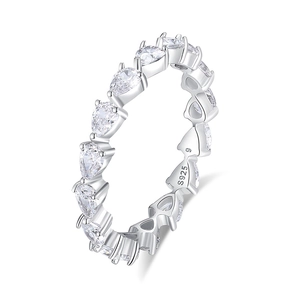 Elegant S925 sterling silver ring with pear-cut zircon stones shown from a side view