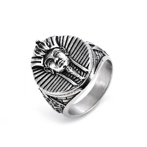 Ancient Egyptian Pharaoh King Tutankhamun Relief Men Ring Stainless Steel Retro Punk Hip Hop Biker Ethnic Jewelry Gift