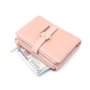 Kurzes Portemonnaie aus rosa PU-Leder mit Metall-Puzzle-Verschluss und Münzfach