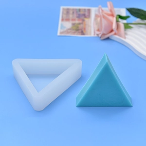 Triangle geometric silicone mold for DIY baking and gypsum crafts with blue finished product