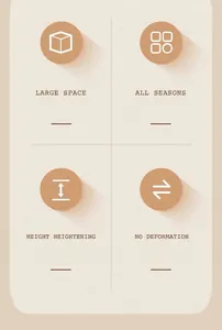 Pet bed feature guide showing large space, all-season use, and heightening edges