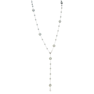 Elegant Y-shaped gold-plated necklace with irregular grey pearls and long tassel pendant