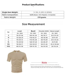 Detailed size chart for men's waffle knit short sleeve t-shirt and casual shorts set