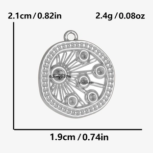 Macro view of 304 stainless steel irregular round pendant with precise size measurements
