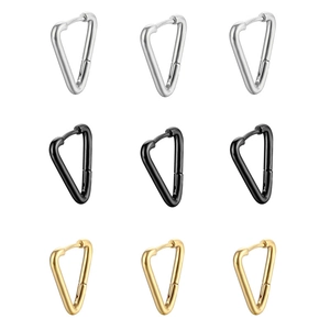 9 pairs of triangular stainless steel hoop earrings in silver, black and gold finishes
