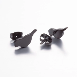 Minimalist black bird silhouette stud earrings in coated stainless steel for women