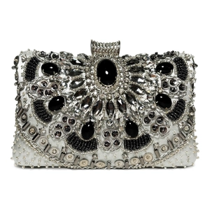 Luxury Evening Clutch Bag Rhinestone Beaded Satin Handbag Formal Wedding Party Elegant Retro Style For Women