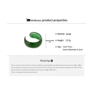 Detailed size chart for iridescent green acrylic cuff bangle with marble texture finish