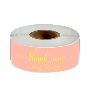 Pink round thank you for your order stickers roll with gold foil lettering for gifts