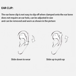 Instructional diagram showing how to wear and adjust the non-piercing gold ear clip set