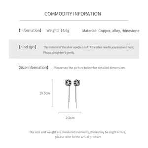 Size chart showing 10.3cm length for square tassel earrings with rhinestone details