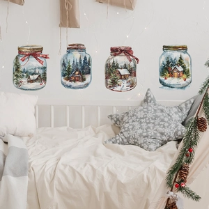 Weihnachts-Wandaufkleber mit Einmachglas-Motiven und Winterszenen für Heimdekoration