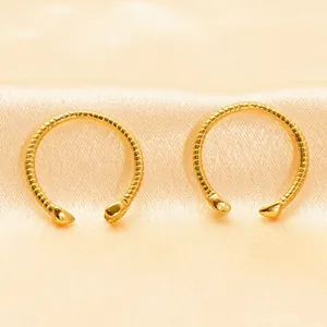 Luxury adjustable 18K gold open ring with twisted texture and metallic bead ends