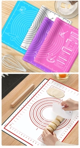 Detail of silicone baking mat with measurement scales and oven temperature conversion tables