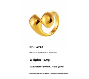 Detailed specs of irregular 18K gold plated stainless steel ring with 27mm width